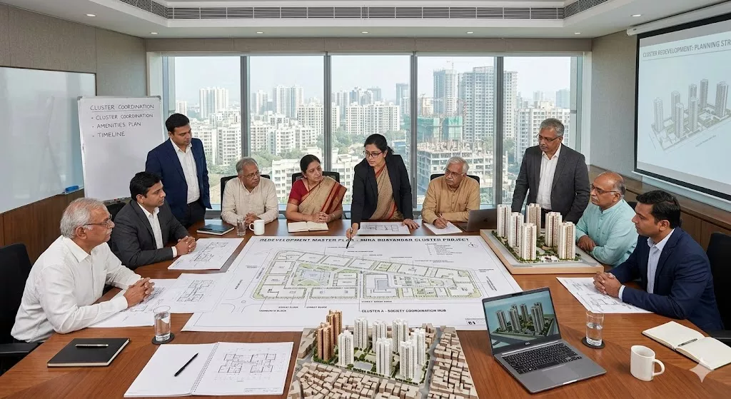 Redevelopment planning meeting between society members and PMC consultants